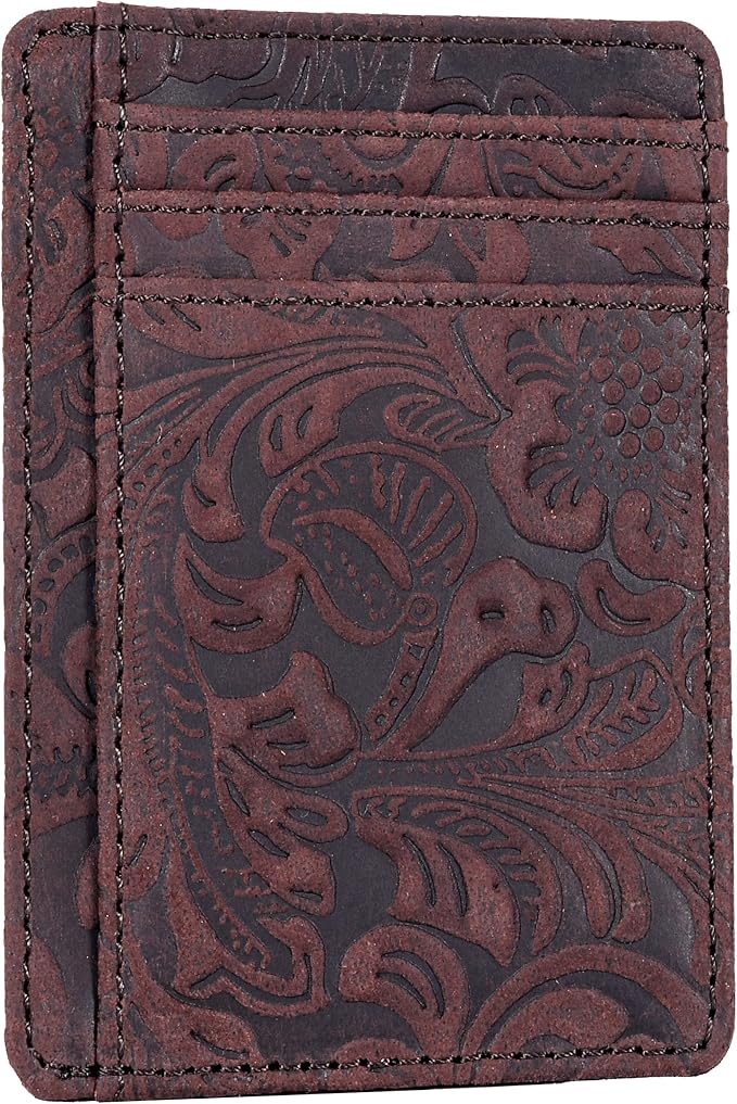 Leather Slim Minimalist RFID Blocking Front Pocket Wallet, Brown, Credit by OakLeathers