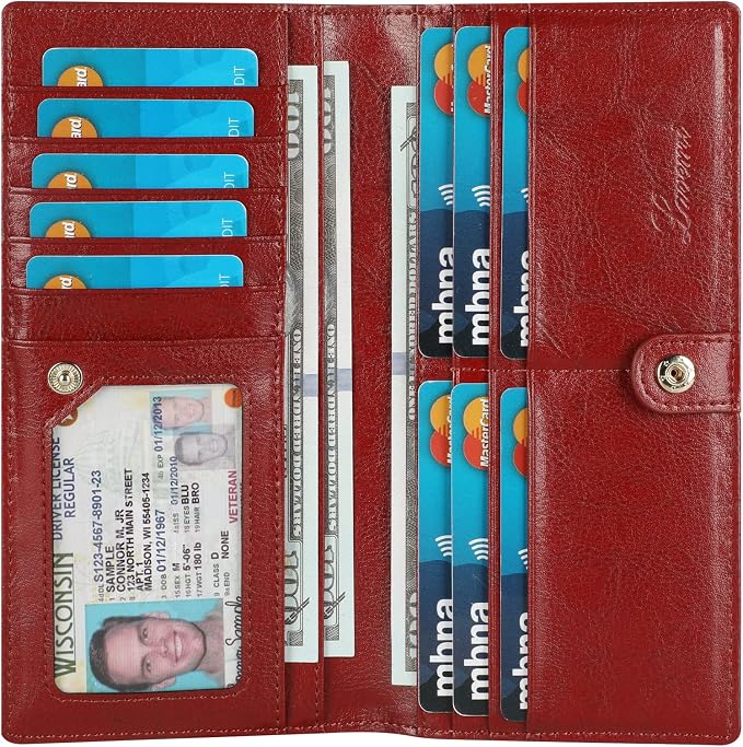 Ultra Slim Thin Leather Women Wallet RFID Blocking Credit Card Holder Bifold Long Ladies Billfold by Lavemi