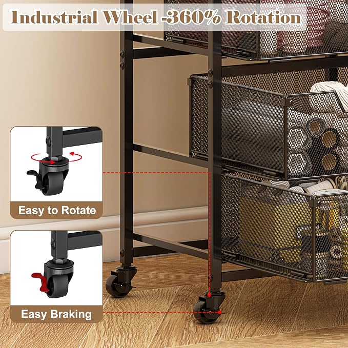 Rolling Cart with Drawers, 4-Drawer Storage Cart on Wheels with Wooden Top, Metal Utility Cart with Storage Drawers, Craft Storage Art Cart for Classroom, Office, Kitchen, Bedroom,Patent Pending - Image 3