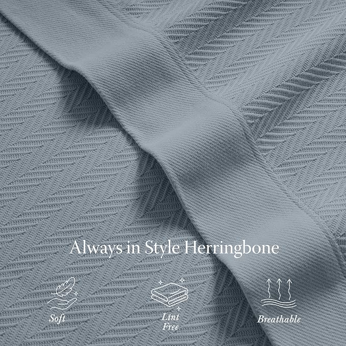 Threadmill Cotton Queen Blanket, Herringbone, Scottish Grey, 90x92 in | 100% Cotton, Herringbone Pattern, 350 GSM, 90x92 in, Breathable, Moisture-Wicking, All-Season, OEKO-TEX Certified - Image 4