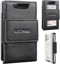 Wallet for Men Slim Pull Tab Metal RFID Blocking Credit Card Holder with ID Window & Cash Strap - Compact Front Pocket Design Holds 1-10 Cards (3.62x2.36x0.47in) (Black) by LATKWO