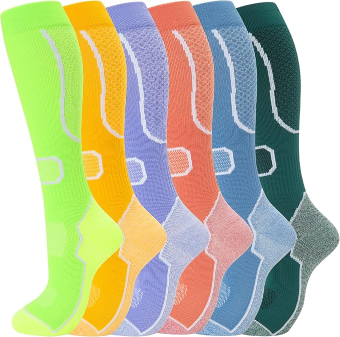 fenglaoda 6 Pairs Compression Socks for Women & Men Knee High Cute Circulation Socks for Nurse Pregnant Travel Athletic by fenglaoda