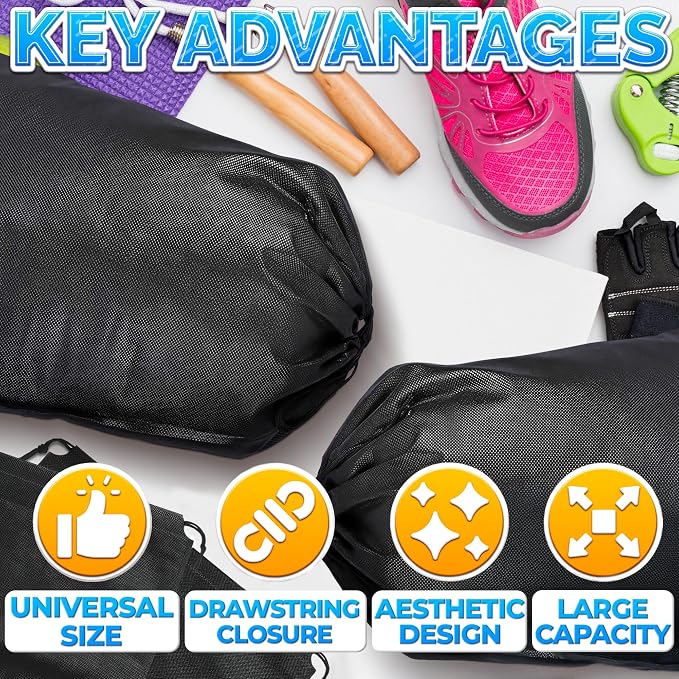 Shoe Bags for Travel, 10 Pack, 11.8"x15.75", Drawstring, Solid (Black) | Travel Shoe Backpack Set; Waterproof, Lightweight Fabric; for Luggage, Clothes, Gym, and Closet Organizing - Image 4