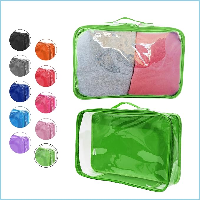 Large Clear Travel Packing Cube/See-Through PVC Organizer for Suitcase/Multipurpose Pouch w/Handle/Dress Shirts, Pants, Cashmere, Sweaters & Seasonal Linen Storage Protection (Green) - Image 2