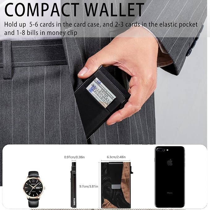 Slim Card Holder Wallet for Men, Minimalist RFID Blocking Pop Up Wallet, Smart Metal Business Card Case Holds 12 Cards, Money Clip, Front Pocket Wallet, Gifts for Men - Image 4