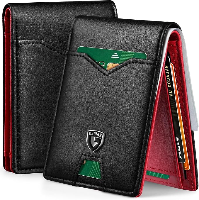 GSOIAX Slim Wallet for Men Rfid Blocking Leather Bifold Front Pocket Carbon Fiber Men's Money Clips Credit Card Holder With Gift Box by GSOIAX