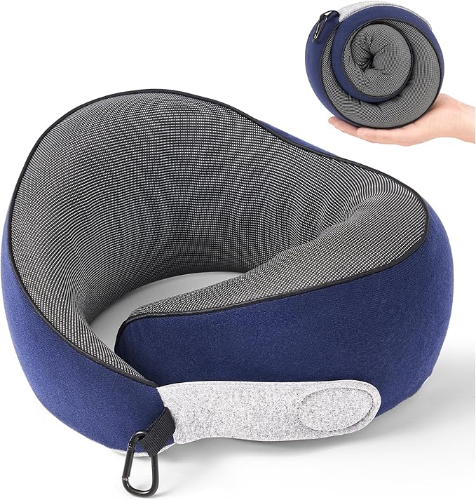 Travel Neck Pillow Airplane Neck Support Ergonomic Design for Traveling | 100% Pure Memory Foam Suitable for Airplanes,Offices and Cars, Navy Blue, Standard, C-Shape by KPNEOL