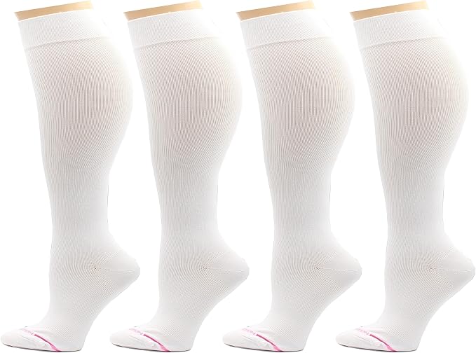 Dr. Motion 4 Pairs Women's Plus Size Wide Calf Compression Knee High Socks Graduated Support by Dr.+Motion
