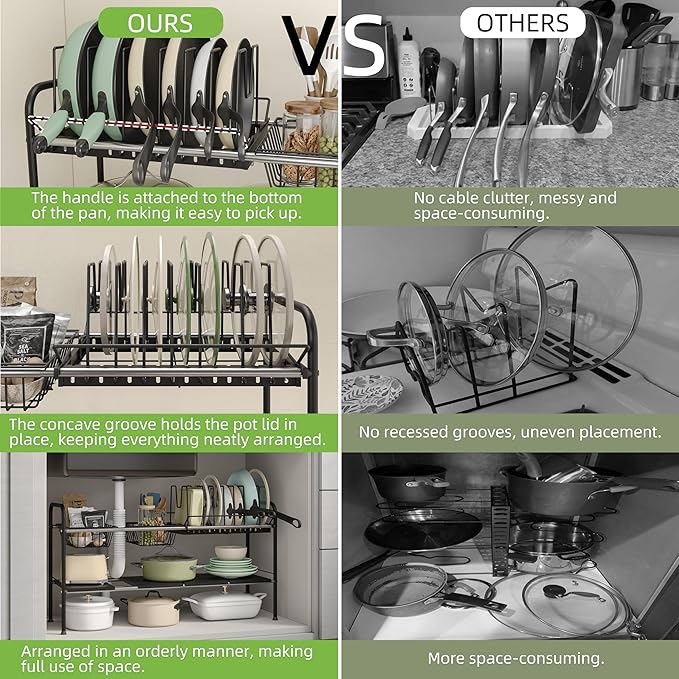 Expandable Under Sink Organizer，Pot and pan Organizer Under Cabinet | Pan Lid Organizer,Expandable Storage shelf with Pan Rack（7 Dividers）,2 Baskets and 4 Panels,Adjustable partition height - Image 7