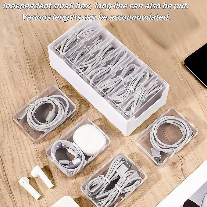 11 Box Cable Organizer Storage Box, Desktop Cable Management with Switch, Power Cord Organizer for Office,Home,Desk Accessories Storage Stationery Supplies and Accessories（White） - Image 3