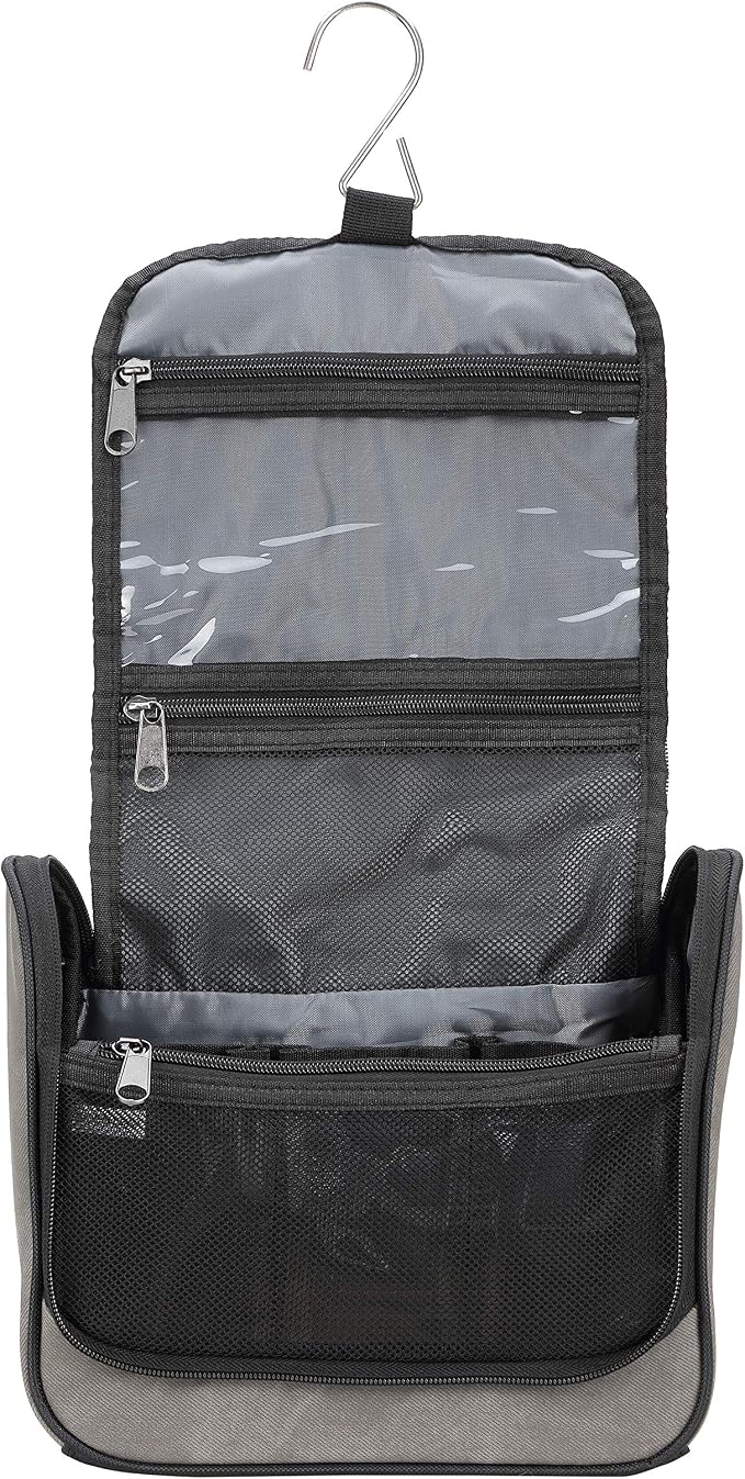 Lewis N. Clark Brushed Twill Hanging Toiletry Kit Bag for Travel Accessories, Shampoo, Cosmetics + Personal Items, Gray - Image 5