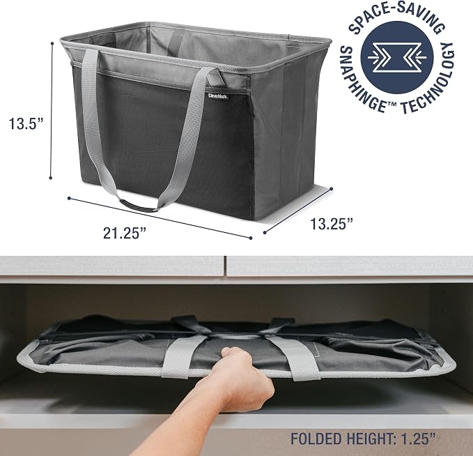 CleverMade EcoBasket Collapsible Grocery Tote, 30L Structured Tote Bag | Load Groceries Without the Bag Collapsing | The Structured Frame Stays Open, Then Folds to 1 Inch for Compact Trunk Storage - Image 2