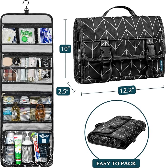 PAVILIA Travel Hanging Toiletry Bag for Women Men, Large Capacity Makeup Bag Kit, Waterproof Cosmetic Storage Organizer Case for Bathroom Shower - Image 2