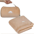 BlueHills Premium Soft Rolled Travel Blanket Pillow Combo Airplane - Beige | Must Have Travel Essentials, Airplane Accessories, 70 X48 Large Blanket, Matching Carry Case, Carabiner, Long Flight Comfort by BlueHills