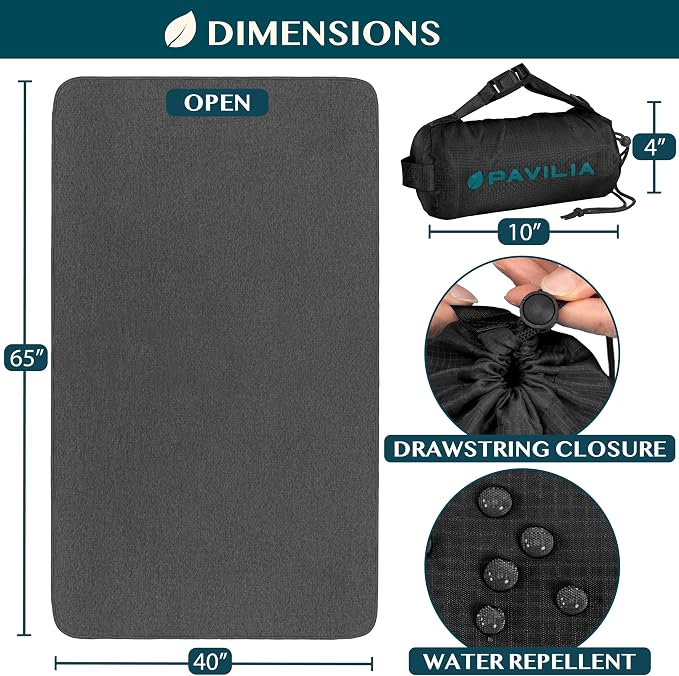 PAVILIA Travel Blanket Airplane Compact with Bag Lightweight, Black | Soft Fleece Plane Long Flights, Camping Road Trips, Packable Traveler Gift Essentials with Luggage Backpack Strap, 65x40 - Image 4
