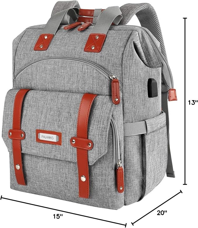 FALANKO Laptop Backpack for Women, Work Doctor Teacher Nurse Wide Open College School Student 17.3 Inch Laptops Bookbag Purse Travel RFID Computer Bag for Men Women Girls Grey - Image 8