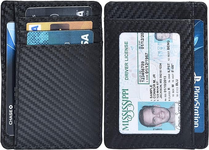 Slim Minimalist RFID Leather Wallet, Front Pocket Card Holder, Ebony - Image 2