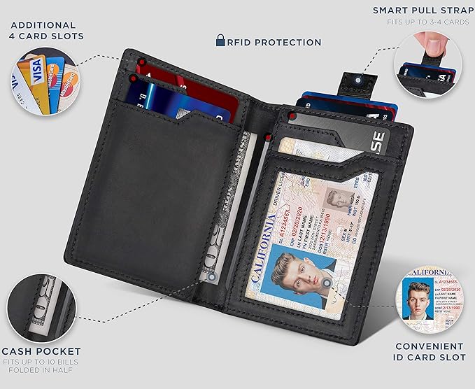 SERMAN BRANDS - Wallets for Men Slim Mens leather RFID Blocking Minimalist Card Front Pocket Bifold Travel Thin - Image 4