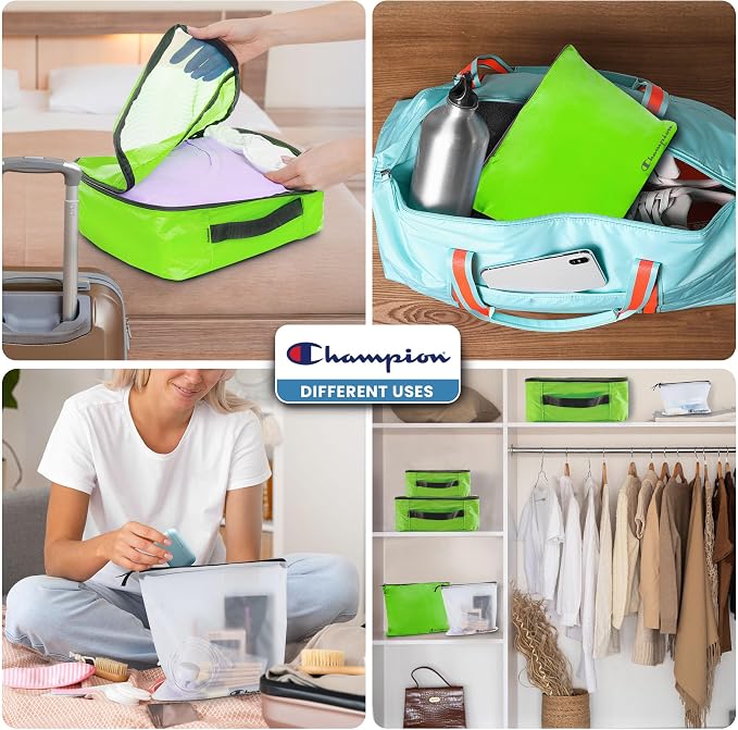 Champion Packing Cubes for Travel - 6 Piece Organizer Set, Carry-On Ready | Breathable mesh, sturdy handles; 3 cubes, 1 laundry bag, 2 zip pouches; zipper closure; fits carry-on and full-size suitcases - Image 7