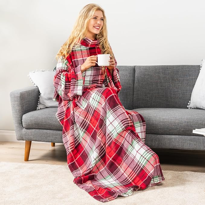 PAVILIA Blanket with Sleeves for Adult Women Men, Soft Warm Wearable Blanket Fleece Wrap Throw, Robe Blanket Gift - Image 2