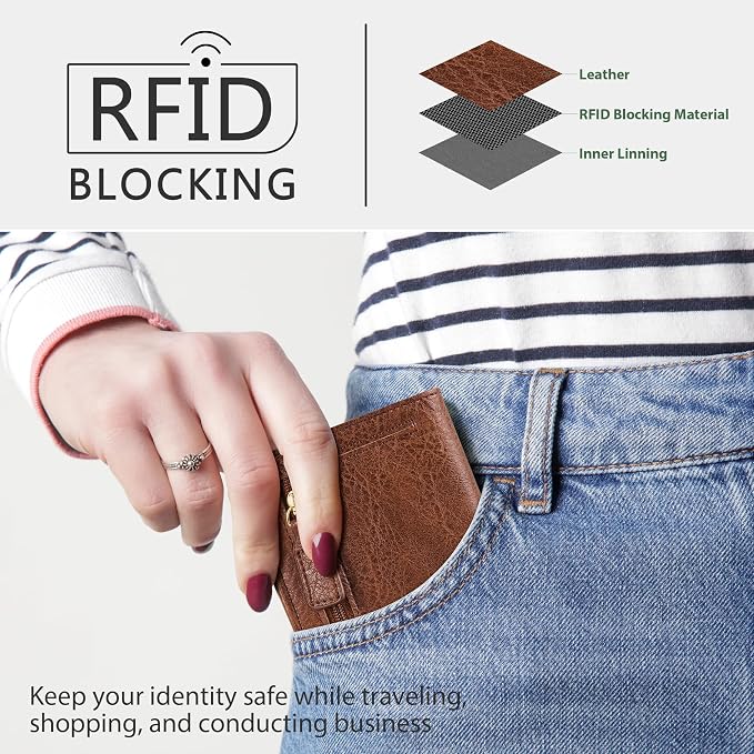 Gostwo Small Wallet for Women, Slim Bifold Credit Card Holder, Compact RFID Blocking Cash Wallet, Billfolds Thin Leather Zipper Pocket, Mini Wallet Gift for Ladies Teen Girls Travel with ID Window - Image 2