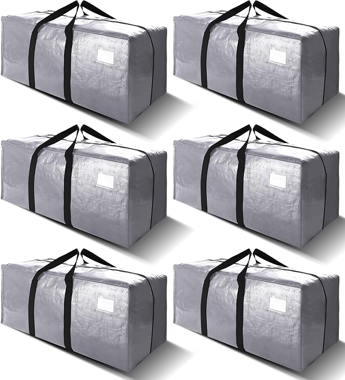 6 Pack Heavy Duty Extra Large Moving Bags W/Backpack Straps - Strong Handles & Zippers, Storage Totes For Space Saving, Fold Flat, Alternative to Box and Bin (40 gal, Silver) by VELVETSURE