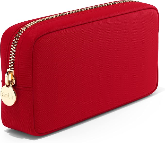 Embla Makeup Bag Travel Cosmetics Pouch and Toiletry Bag, Nylon Zipper Pouch Purse, Cute Make Up Organizer Storage Tote for Women Girls, Waterproof Travel Skincare Case, Small Makeup Bags, Ruby Red by Embla