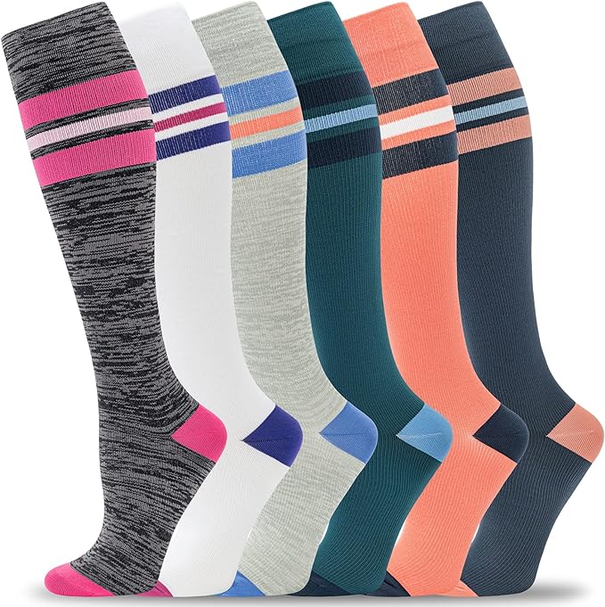 fenglaoda Compression Socks Women Men 6 Pairs, Knee High Best Support Circulation Socks for Running, Travel, Flight, Nurse by fenglaoda