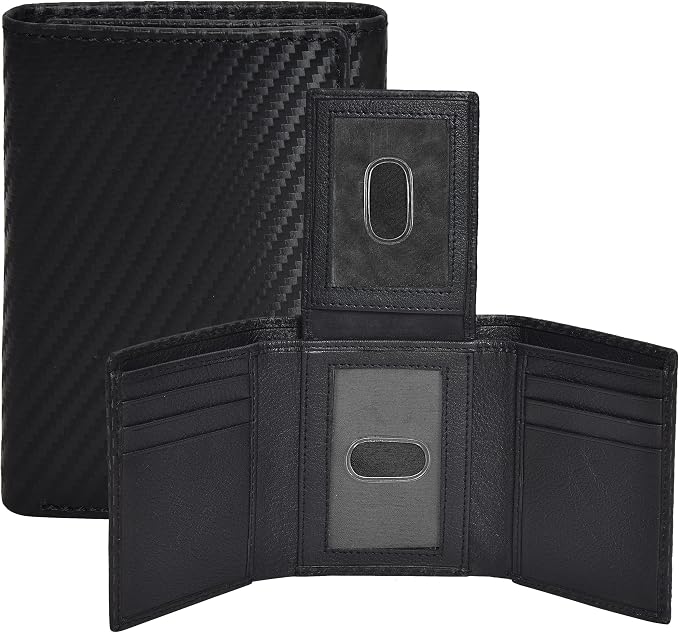 Real Leather Mens Trifold Wallet RFID Blocking Slim Minimalist Front Pocket - Thin & Stylish with ID Window in Gift Box by OakLeathers