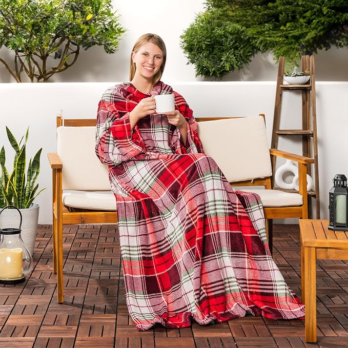 PAVILIA Blanket with Sleeves for Adult Women Men, Soft Warm Wearable Blanket Fleece Wrap Throw, Robe Blanket Gift - Image 6