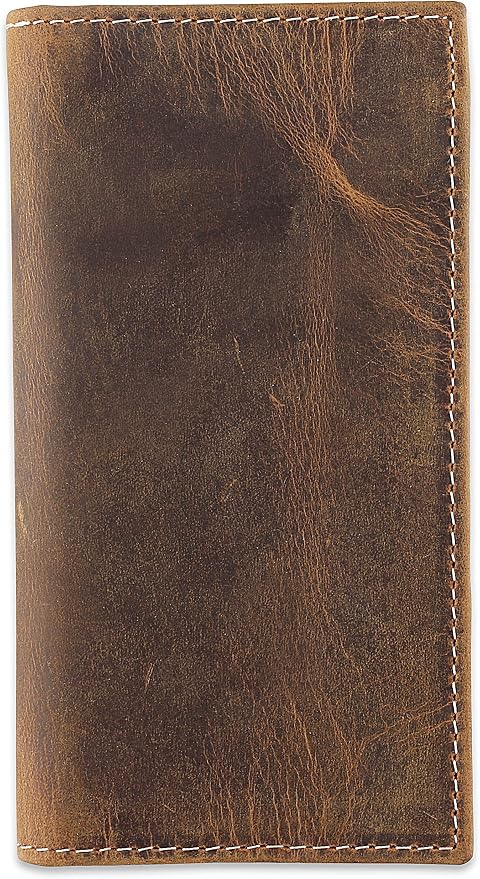 F&L CLASSIC Men's RFID Vintage Look Genuine Leather Long Bifold Wallet Checkbook Wallets,buffalo wax vintage leather,240 wax brown w/white stitching by FLCLASSIC
