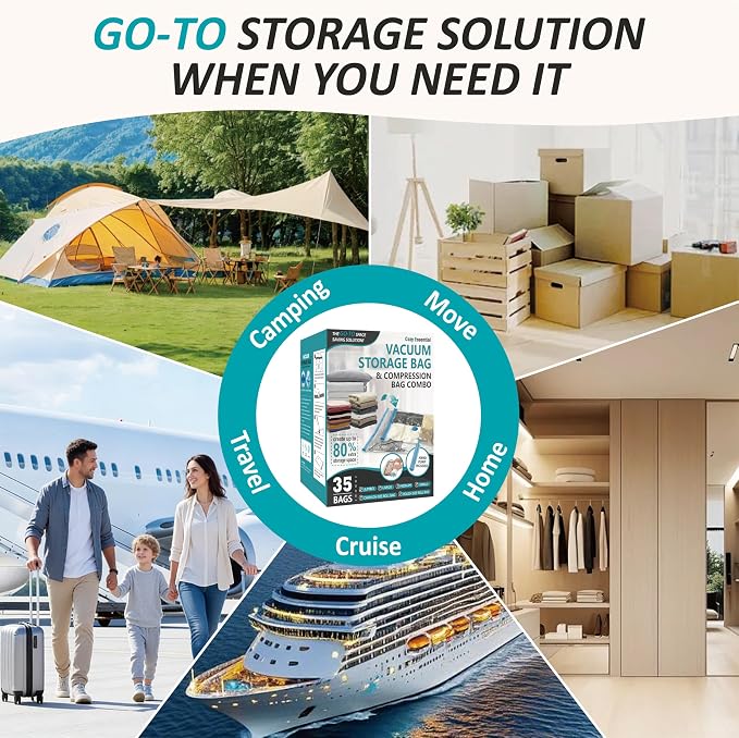 Cozy Essential Vacuum Storage Bags, 80% Compression Vacuum Seal Space Saver Plastic Packaging Bags for Clothes, Blankets, Pillow, Bedding, Comforters, Sealer Clothing Storage,35 Combo - Image 8