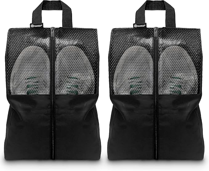 Shoe Bags For Travel, Used As For Storage or Shoe Travel Bag, Space Saving When Travelling With This Travel Shoe Bags For Packing, Featuring Waterproof Nylon Sneaker Bag. (Black, 2 Pack, Large) by HANOZI