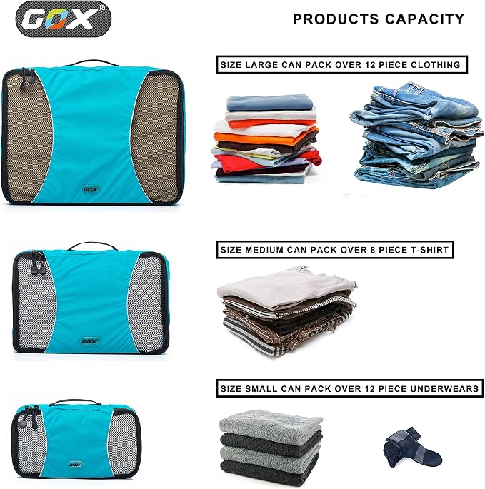 GOX Ultra Light 5 piece Packing Cubes Travel Luggage Organizer 1 Large 2 Medium 2 Small - Image 6