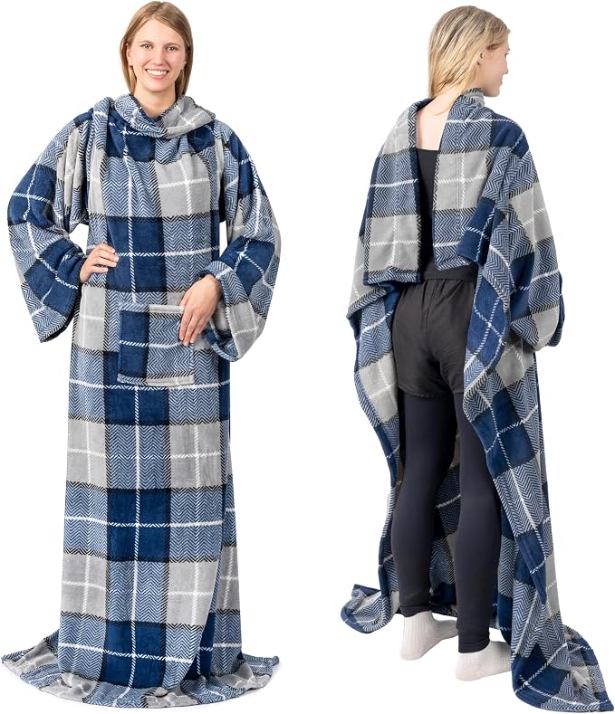 PAVILIA Wearable Blanket with Sleeves for Adult Women Men, Cozy Fleece Warm Wrap Throw with Arms, Gifts for Christmas, Wife - Image 3