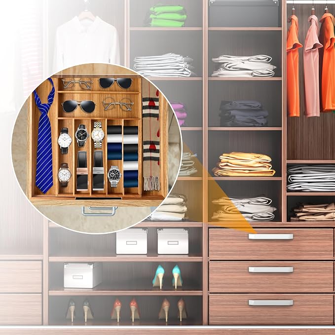 Bellsal Large Premium Acacia Wood Silverware Organizer - Expandable Utensil Drawer Organizer - 17"x19.6" Utensil Holder and Cutlery Tray with Grooved for Kitchen Flatware Utensils(7-9 Slot, Acacia) - Image 7