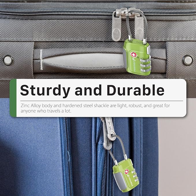 Fosmon TSA Approved Cable Luggage Locks, 3 Digit Combination, 2 Pack | Push Release Button, 3 Digit Long Shackle, Flexible Wire Padlock, Suitcase Backpack Travel Lock, Gym Locker Security - Image 5