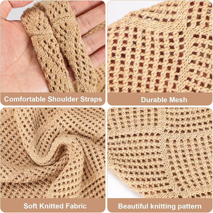 Sightor Crochet Tote Bag, Mesh Beach Bag Knit Summer Hobo Bag for Women | Beach Tote bag Vacation Outfits Aesthetic Boho Bag - Image 5