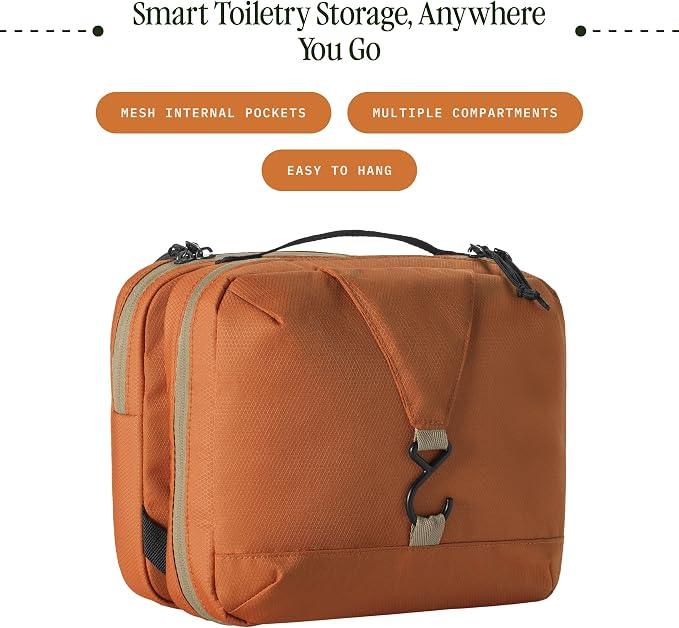 Eagle Creek Pack-It Trifold Toiletry Kit, Mandarin | Dopp Kit Toiletry Organizer with Padded Interior, Durable Hanging Hook and Large Compartments, Water-Resistant and Washable - Image 2
