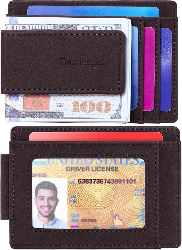 Toughergun Slim Wallet for Men RFID Blocking Money Clip, Minimalist Front Pocket Credit Card Holder, Magnetic Thin Mens Wallets with ID Window - Image 2