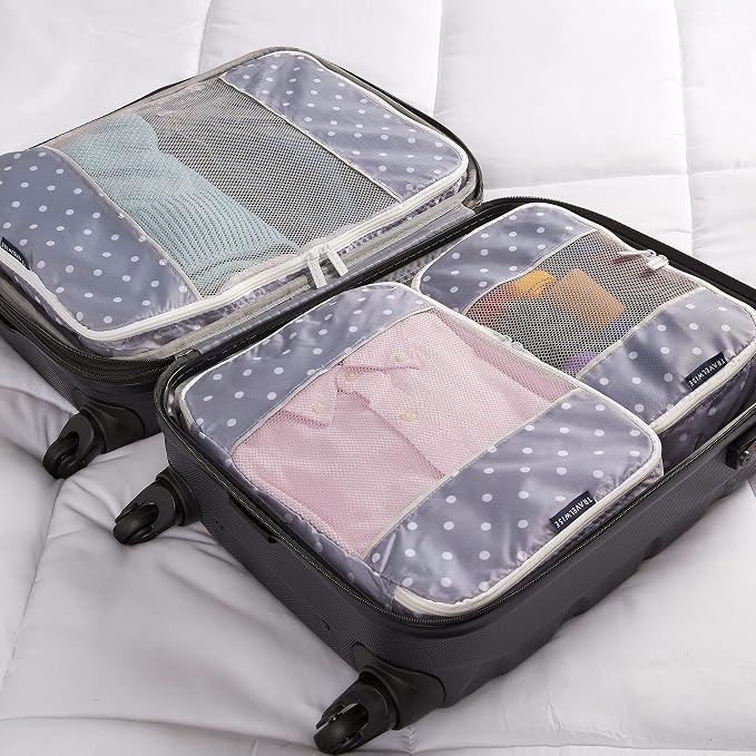 Travel Wise Packing Cubes for Travel - 5 Piece Set with Pattern Design, Lightweight Ripstop Nylon Luggage Organizers with Mesh Panel, Small Medium Large Sizes - Image 5