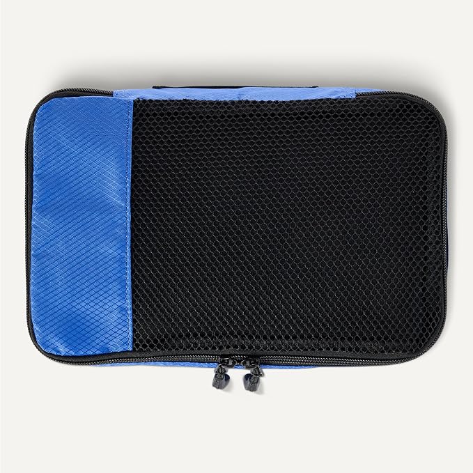 Amazon Essentials 4-Piece Packing Cubes Travel Accessories Set, Space-Saving Luggage Organizers with Double Zipper, Mesh Top, Small/Medium/Large/Slim, Blue (Previously Amazon Basics) - Image 5