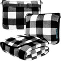 PAVILIA Travel Blanket Pillow, Soft Airplane Blanket 2-in-1 Combo Set, Plane Blanket Compact Packable, Flight Essentials Car Pillow, Travelers Gifts Accessories, Backpack Strap, 60x43 Checker White by PAVILIA