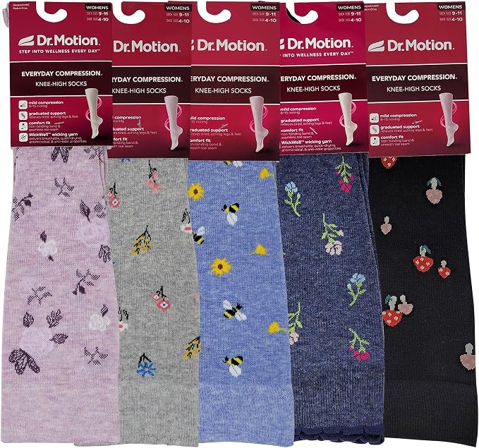 Dr. Motion Compression Knee High Socks for Women - 5 Pairs Pack - Image 2