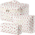 HBselect Quilted Makeup Bag, 3Pcs Cotton Large Travel Makeup Bags Organizer | Cute Floral Make up Bag Cosmetic Bag Toiletry Bag for Women Girls, Makeup Pouch for Skincare, Brushes & Travel Essentials by HBselect