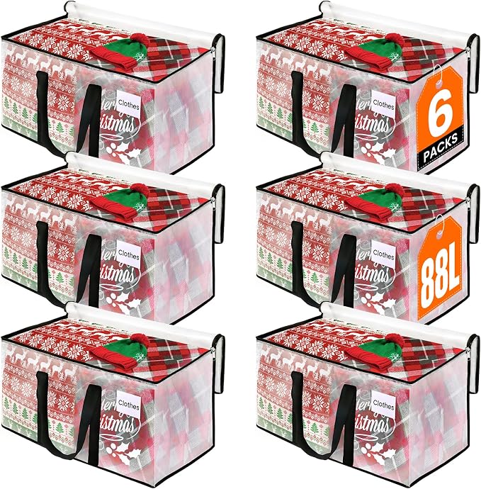 RoomHacks Moving Bags, Heavy Duty Large Storage Bags, 88L, 6 Pack, Clear | Water-Resistant Packing Bags with Reinforced Handles & Dual Zippers, Foldable Storage Totes for Dorm Move & Home Organization by RoomHacks