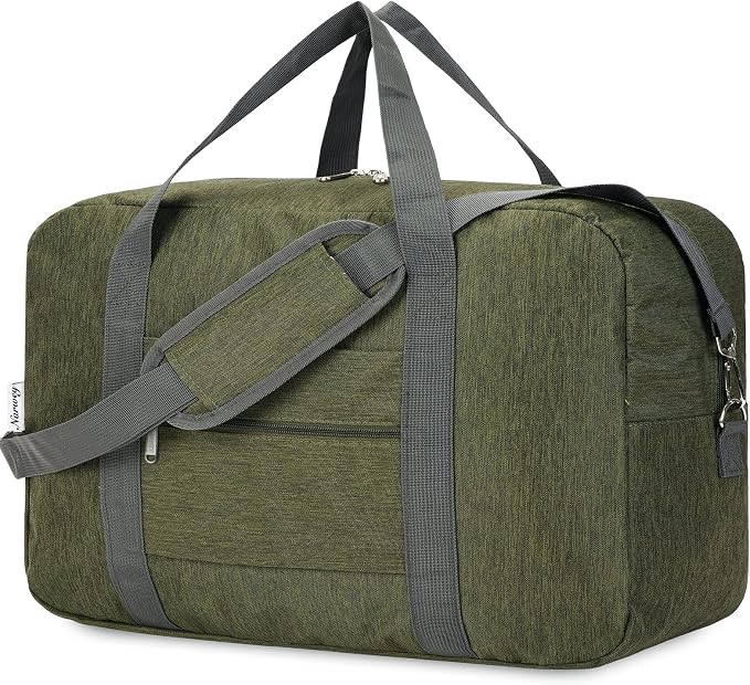 For United Airlines Foldable Carry on Bag 22x14x9 Travel Duffel Bag Packable luggage Duffle for Women and Men 40L (Army Green) by Narwey