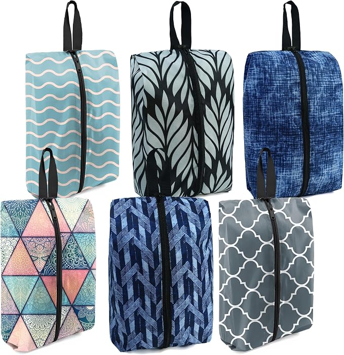 BeeGreen Shoe Bags 6 Pack Geometry Design for Travel with Handle as Packing Organizers for Suitcase and Luggage | Portable Nylon Storage Accessories for Vacations, Essential Gifts for Women and Men​ by BeeGreen