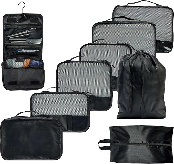 Packing Cubes Set – Cute Packing Cubes for Travel, Luggage Organizer Bags for Suitcase, For Kids & Family, Floral, Neutral & Aesthetic Travel Organizer Set -Black by Unknown