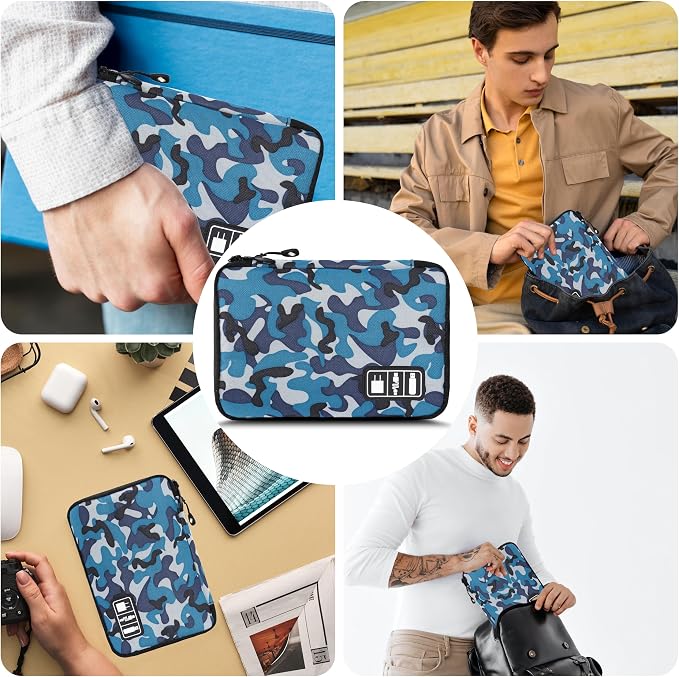 Electronics Organizer,Travel Cord Organizer Pouch,Cable Organizer Bags | Travel Electronic Accessories Storage Case for Cables, Cords, Charger, Phone (Camo Blue) - Image 6